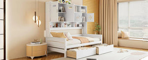 English Elm Twin Size Wooden Daybed With Storage Drawers, Cabinet & Shelf – Stylish Space-Saving Solution! N820S00015K-GIGA