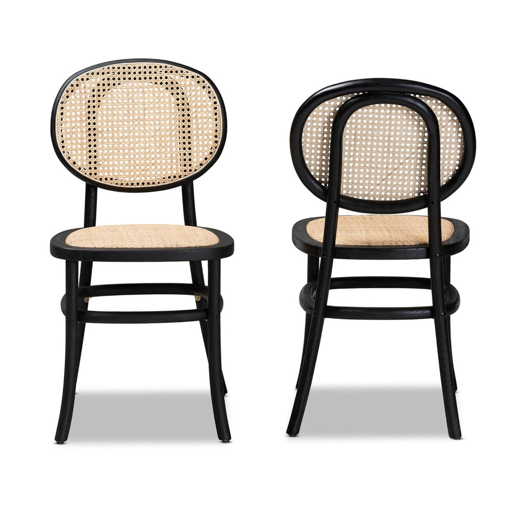 Baxton Studio Baxton Modern 2-Piece Dining Chair Set with Brown Woven Rattan & Black Wood - Mid-Century Charm! C19-Black-Beechwood/Rattan-DC