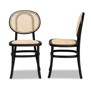 Baxton Studio Baxton Modern 2-Piece Dining Chair Set with Brown Woven Rattan & Black Wood - Mid-Century Charm! C19-Black-Beechwood/Rattan-DC