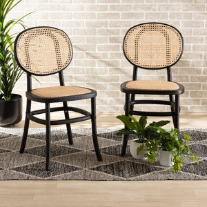 Baxton Studio Baxton Modern 2-Piece Dining Chair Set with Brown Woven Rattan & Black Wood - Mid-Century Charm! C19-Black-Beechwood/Rattan-DC
