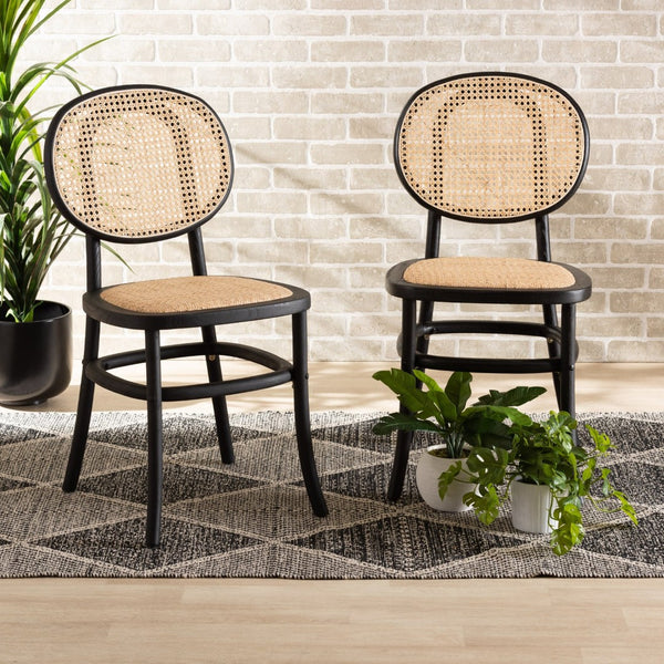 Baxton Studio Baxton Modern 2-Piece Dining Chair Set with Brown Woven Rattan & Black Wood - Mid-Century Charm! C19-Black-Beechwood/Rattan-DC
