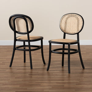 Baxton Studio Baxton Modern 2-Piece Dining Chair Set with Brown Woven Rattan & Black Wood - Mid-Century Charm! C19-Black-Beechwood/Rattan-DC