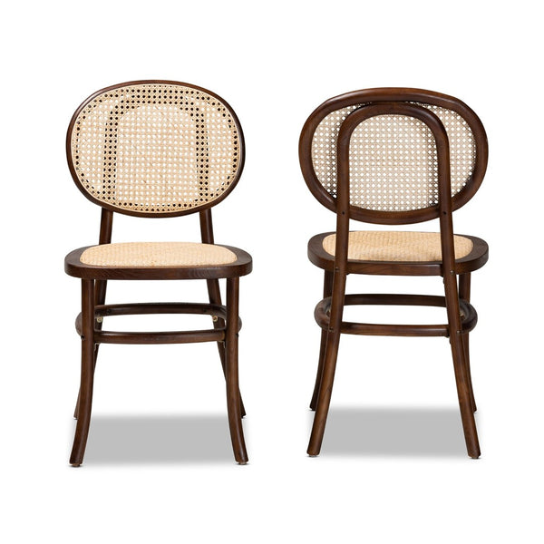 Baxton Studio Baxton Studio Garold Mid-Century Cane Dining Chairs Set - Stylish Brown Rattan & Beech Wood Design C19-Walnut-Beechwood/Rattan-DC