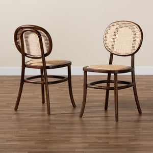 Baxton Studio Baxton Studio Garold Mid-Century Cane Dining Chairs Set - Stylish Brown Rattan & Beech Wood Design C19-Walnut-Beechwood/Rattan-DC