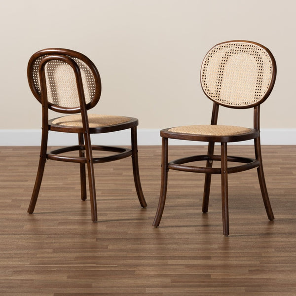Baxton Studio Baxton Studio Garold Mid-Century Cane Dining Chairs Set - Stylish Brown Rattan & Beech Wood Design C19-Walnut-Beechwood/Rattan-DC