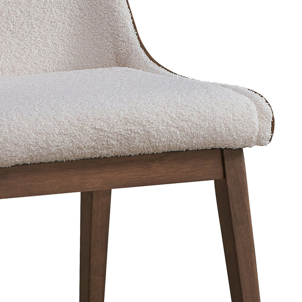 English Elm White White and Brown Side Chair Set of 2 — Bouclé & Velvet Upholstery, Bent Wood Legs, Walnut Finish, Luxe Comfort B062P209258