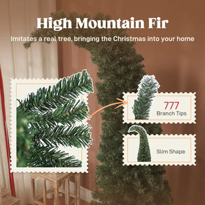 English Elm 7 Ft Slim Fir Christmas Tree 300 Warm White Leds Santa Hat Bent Top Whimsical T3971P400595