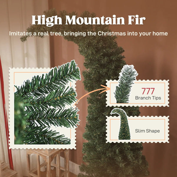 English Elm 7 Ft Slim Fir Christmas Tree 300 Warm White Leds Santa Hat Bent Top Whimsical T3971P400595