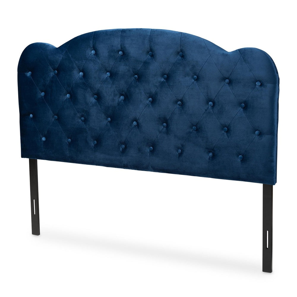 Baxton Studio Baxton Clovis Navy Velvet Queen Size Headboard - Luxurious Upholstered Design with Button Tufting Clovis-Navy Blue Velvet-HB-Queen