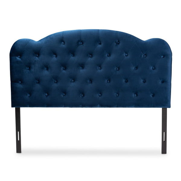 Baxton Studio Baxton Clovis Navy Velvet Queen Size Headboard - Luxurious Upholstered Design with Button Tufting Clovis-Navy Blue Velvet-HB-Queen