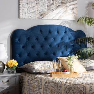 Baxton Studio Baxton Clovis Navy Velvet Queen Size Headboard - Luxurious Upholstered Design with Button Tufting Clovis-Navy Blue Velvet-HB-Queen