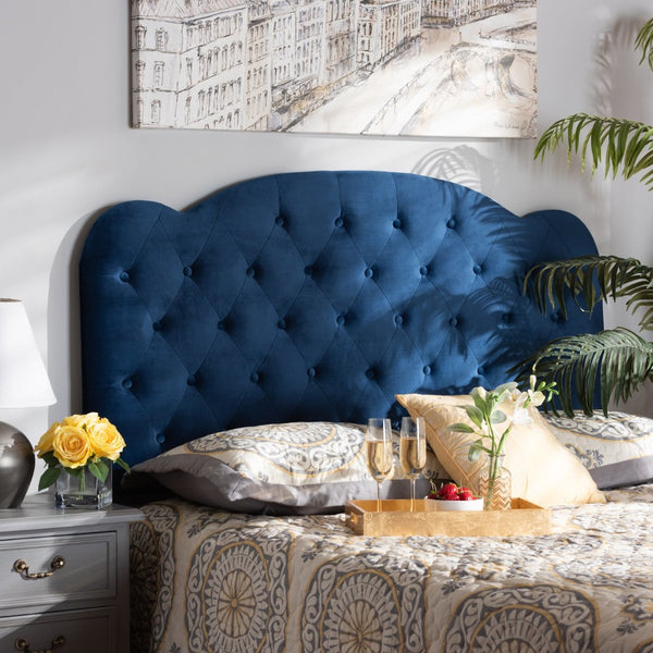 Baxton Studio Baxton Clovis Navy Velvet Queen Size Headboard - Luxurious Upholstered Design with Button Tufting Clovis-Navy Blue Velvet-HB-Queen