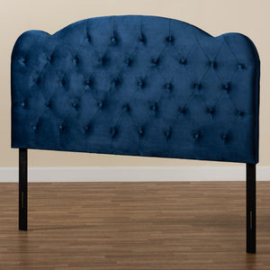 Baxton Studio Baxton Clovis Navy Velvet Queen Size Headboard - Luxurious Upholstered Design with Button Tufting Clovis-Navy Blue Velvet-HB-Queen