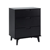 3-Drawer Groove Handle Solid Wood Dresser Black BR3DSLDRBL-T Walker Edison