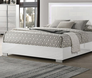 English Elm Contemporary Queen Size Bed With Led Headboard - Stylish White Uv Finish, Modern Bedroom Furniture B2741S00083