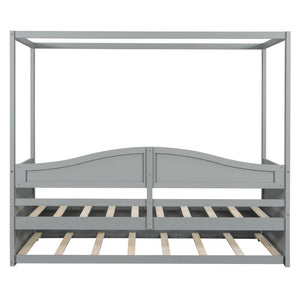 English Elm Twin Canopy Daybed with Pull Out Trundle Pinewood Frame for Kids or Guest Rooms N708P373423E
