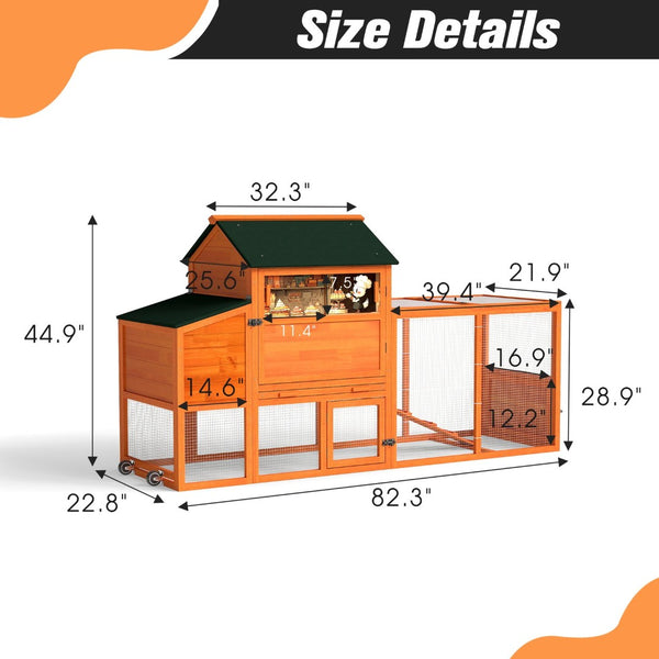 English Elm Portable Pinewood Chicken Coop with Nesting Box Run and Wheels for Backyard Flocks Orange W2181P356215