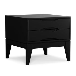 English Elm Harper Solid Wood End Table with Two Drawers Mid-century Modern Black Stain Finish B136P481647