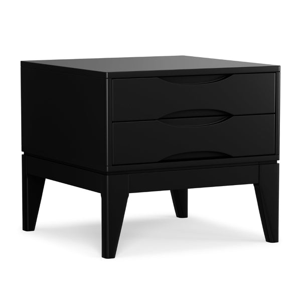 English Elm Harper Solid Wood End Table with Two Drawers Mid-century Modern Black Stain Finish B136P481647
