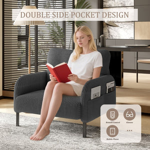English Elm United We Win Corduroy Accent Chair Wide Seat Foam Cushion Living Room Lounge Gray W1568P386154