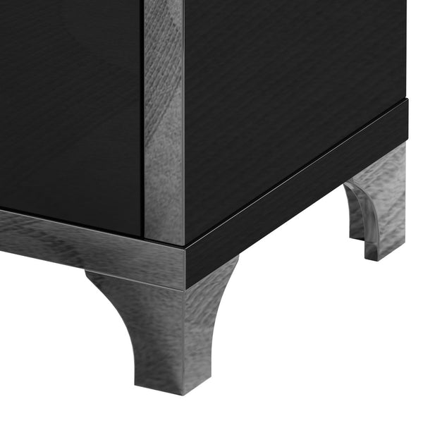 English Elm High Gloss Mirrored 2 Drawer Nightstand Slim Metal Legs Modern Bedroom Side Table Black W5271P416537