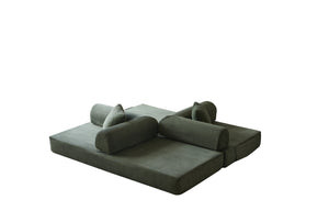 English Elm 78.8" Corduroy Modular Floor Sofa Convertible Sleeper Futon with Pillow Back Support Army Green W5617P455966