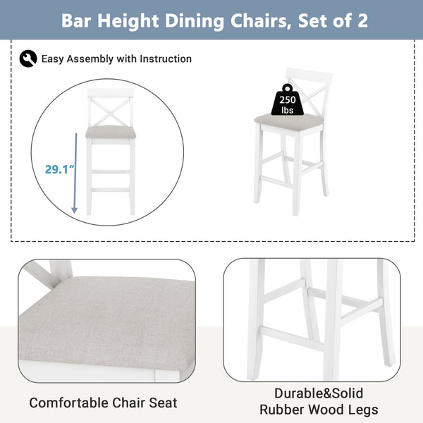 English Elm TOPMAX Farmhouse 48" Rectangular Wood Bar Height Dining Set with 2 Cushioned Stools, Space-Saving Design Beige,Brown+White N717P334716B