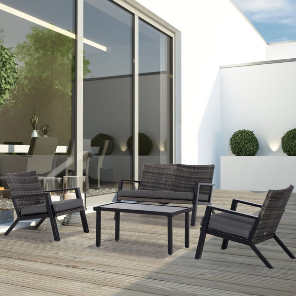 English Elm Outsunny 4 Piece Outdoor Pe Wicker Conversation Set with Loveseat and Coffee Table W2225P200589