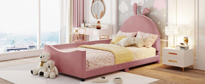 English Elm Twin Velvet Daybed with Sculptural Rabbit Ear Headboard for Kids or Guest Rooms Pink N737P380205H
