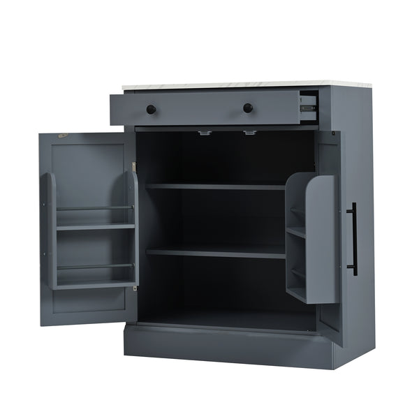 English Elm [Assembly Modern Freestanding Kitchen Pantry with Faux Marble Top, Set of 2 Cabinets with Drawer, Adjustable Shelves, Sleek Durable Design for Dining Room and Coffee Bar Gray SP000074AAE