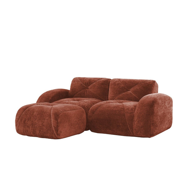 English Elm L-shaped Velvet Sectional Sofa Tufted Modular Design with High Density Foam Boneless Build Red+Brown W714S01594