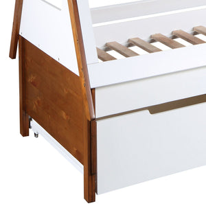 English Elm Oak Twin Tent Bed Frame in Oak & White with 14-Slat No-Box-Spring Support, Easy Assembly, Cozy Design B062S00493