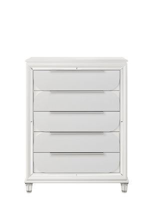 English Elm Tarian Pearl Dresser with Acrylic Crystal Legs and Embossed Fronts, Six Drawers plus Jewelry Trays White 41 L x 20 W x 51 H B2726P269296