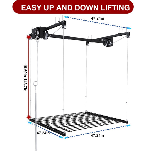 English Elm Overhead Garage Ceiling Rack All Steel Crank Down Platform 250 Lb Locking Hoist W2700P346225
