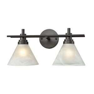 Pemberton 2-Light Vanity Lamp in Oil Rubbed Bronze with White Marbleized Glass 12401/2 Elk Lighting