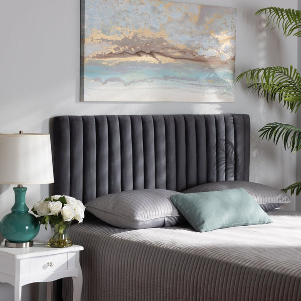 Baxton Studio Baxton Studio Emile Modern Grey Velvet Upholstered Headboard with Adjustable Height and Stylish Design Queen Emile-Grey Velvet-HB-Queen