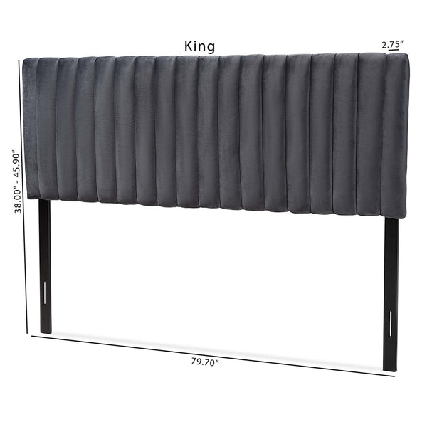 Baxton Studio Baxton Studio Emile Modern Grey Velvet Upholstered Headboard with Adjustable Height and Stylish Design Queen Emile-Grey Velvet-HB-Queen