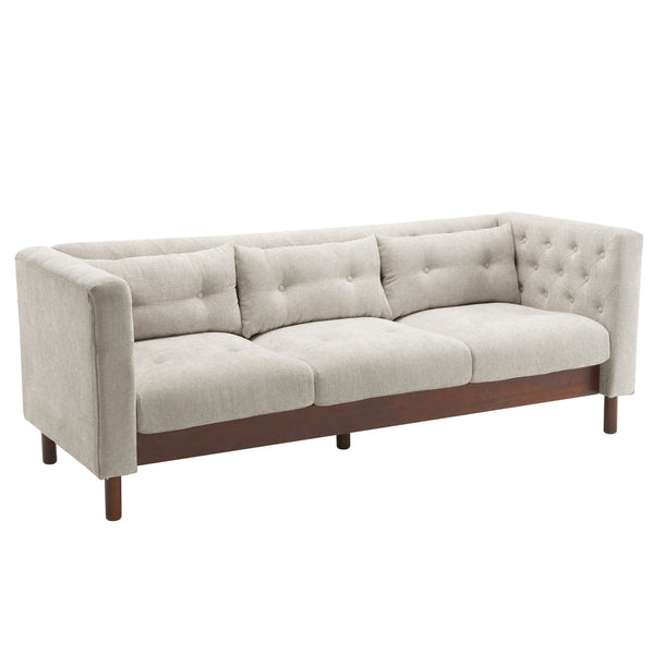 English Elm Christopher Knight Home® - 78" Upholstered Sofa with Tufted Linen-Like Fabric, Deep 19" Seat, Sturdy Rubber Wood Legs, 900lb Capacity Gray+Beige N763P243921A