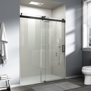 English Elm 56" Frameless Sliding Shower Door Tempered Glass Matte Black Soft Close Modern Bath W1573104180