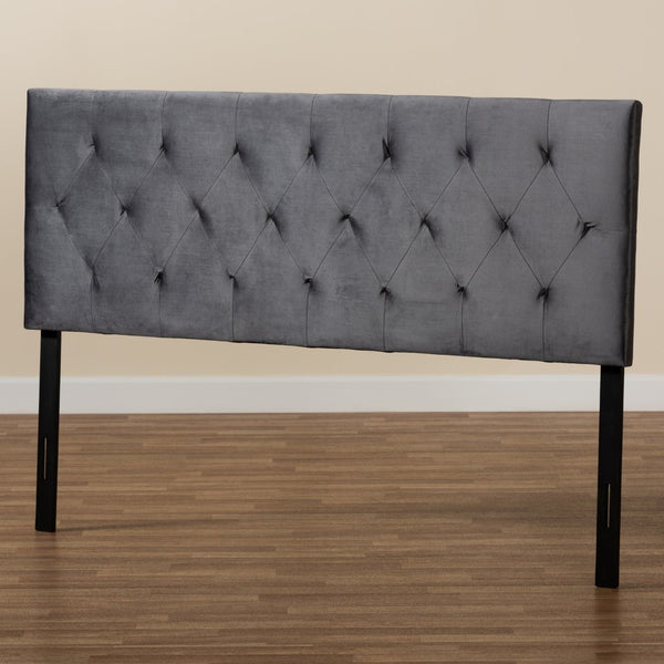 Baxton Studio Baxton Studio Felix Grey Velvet Queen Headboard - Modern Design with Diamond Tufting & Adjustable Height Felix-Grey Velvet-HB-Queen