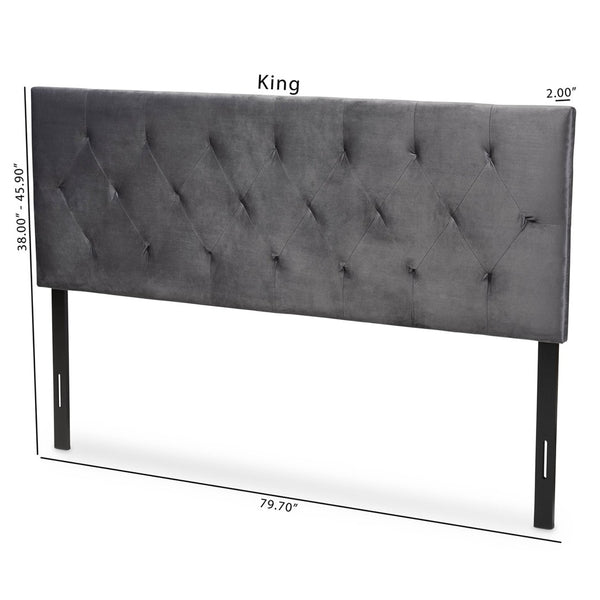 Baxton Studio Baxton Studio Felix Grey Velvet Queen Headboard - Modern Design with Diamond Tufting & Adjustable Height Felix-Grey Velvet-HB-Queen