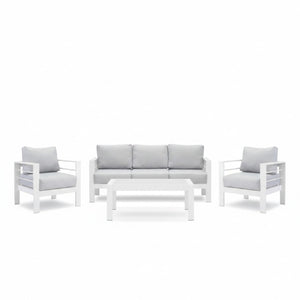 English Elm 4-piece Aluminum Outdoor Conversation Set with Rust-proof Matte Frame and Wpc Coffee Table Grey+White B082S00085