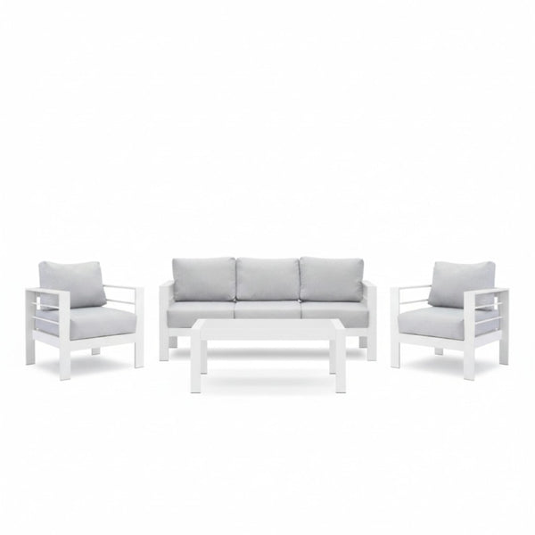 English Elm 4-piece Aluminum Outdoor Conversation Set with Rust-proof Matte Frame and Wpc Coffee Table Grey+White B082S00085