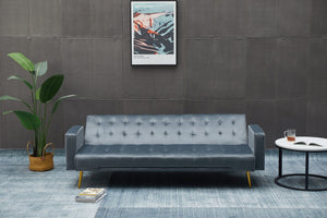 English Elm Sofa Bed Velvet Upholstered Convertible with Gold Metal Legs for Studio Spaces Dark Gray B205P246433