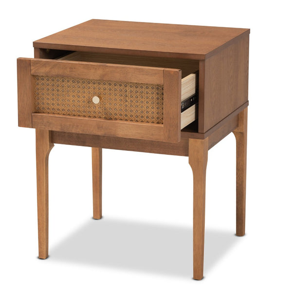 Baxton Studio Baxton Studio Ramiel Mid-Century Nightstand - Stylish Ash Walnut Wood & Rattan Drawer Storage Unit MG9005-Ash Walnut/Rattan-NS