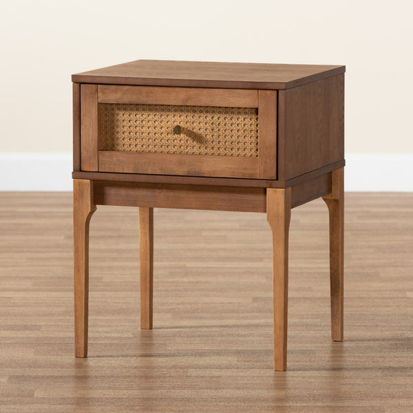 Baxton Studio Baxton Studio Ramiel Mid-Century Nightstand - Stylish Ash Walnut Wood & Rattan Drawer Storage Unit MG9005-Ash Walnut/Rattan-NS