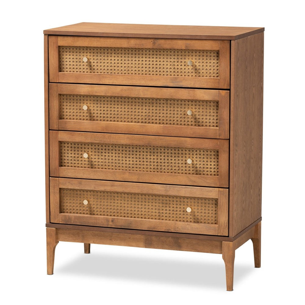 Baxton Studio Baxton Studio 4-Drawer Chest - Mid-Century Modern Ash Walnut & Rattan Storage for Stylish Spaces MG9005-Ash Walnut/Rattan-4DW-Chest