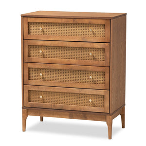 Baxton Studio Baxton Studio 4-Drawer Chest - Mid-Century Modern Ash Walnut & Rattan Storage for Stylish Spaces MG9005-Ash Walnut/Rattan-4DW-Chest