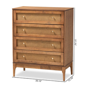 Baxton Studio Baxton Studio 4-Drawer Chest - Mid-Century Modern Ash Walnut & Rattan Storage for Stylish Spaces MG9005-Ash Walnut/Rattan-4DW-Chest
