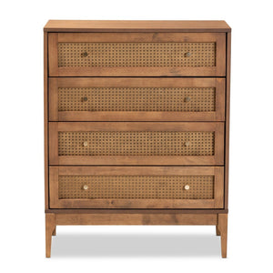 Baxton Studio Baxton Studio 4-Drawer Chest - Mid-Century Modern Ash Walnut & Rattan Storage for Stylish Spaces MG9005-Ash Walnut/Rattan-4DW-Chest